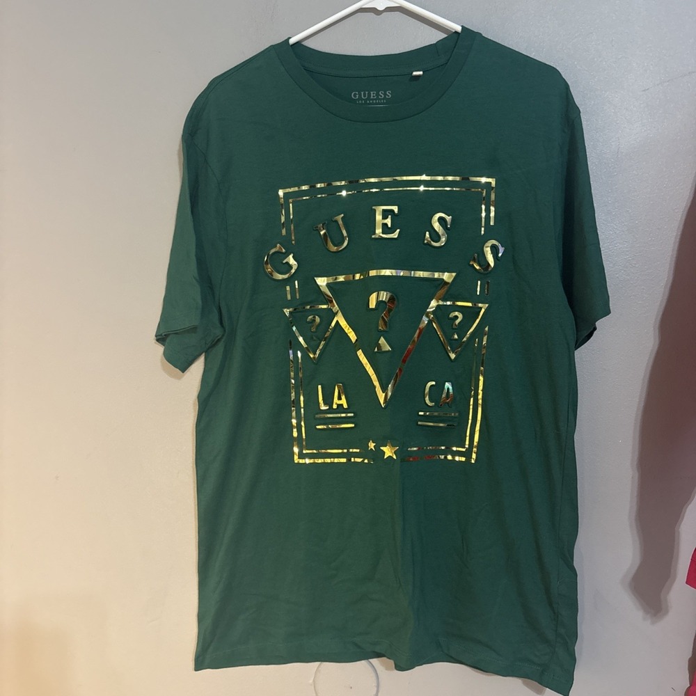 Minty Vintage Guess Jeans USA Green T Shirt Shinny Gold Shimmer